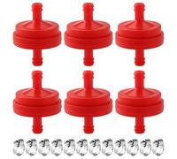 VooGenzek 6 PCS 1/4" I.D. Red Inline Fuel Filter, Lawn Mower Inline Gas Fuel Filter Replacement, with 12 PCS Clamps, Compatible with BS 298090 298090s