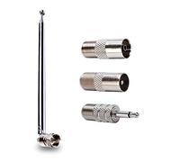 VooGenzek 7-Section Telescopic DAB Radio Aerial Antenna, FM Aerial Indoor Antenna 75 Ohm, F Type Male Plug Connector with 3 Adapters, for Table Top Radio, HiFi AV Stereo Receiver Mini System