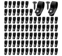 VooGenzek 80 PCS 5/8 Inch R-Type Cable Clip Wire Clamp, Nylon Screw Mounting Cord Fastener Clips with 80 PCS Screws, for Wire Management (Black)