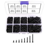 VooGenzek 800 PCS M2 Cross Head Self Tapping Screws, Self-Tapping Screws, Small Screw Carbon Steel Screws, Pan Head Micro Screws, for Plastic Wood Soft Metal (Black Miniature Screws)