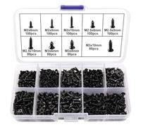 VooGenzek 820 PCS M2 M2.5 M3 Small Wood Screws Kit, Countersunk Cross Head Tapping Screws, Micro Fasteners Screw Set, for Wood, Drywall, Furniture, Repairing (Black Miniature)