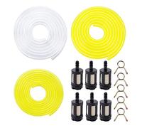 VooGenzek 9 PCS Petrol Fuel Line Hose Tube, 1.5m Yellow Transparent Tubing Oil Hose (2 x 3.5mm, 2.5 x 5mm, 3 x 5.5mm) + 6 PCS Filter Element, for Brush Cutter, Trimmer, Lawnmower, PVC Hose, Oil Hose