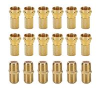 VooGenzek F-Type Connector Kit, F-Plug Set for Coaxial Cable Extension/Repair, with 12 PCS RG6 Plug Connector and 6 PCS Female Coupler, for Satellite TV Sky/Freesat/Virgin Media