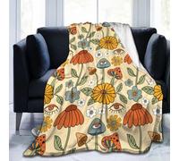 VOOHDDY 70s Retro Floral Mushroom Blanket, Soft Blankets Flannel Bed Throw Cozy Lightweight Plush Gifts for Women Men Boys Girls Sofa Couch Bedroom Living Rooms Warm All Season, Home Decor, 60"x50"