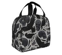 VOOHDDY Ravens Skull Halloween Horror Insulated Lunch Bag For Men Women Reusable Lunch Box Container Waterproof Portable Cooler Thermal Tote Bag For Work Office Picnic Beach Travel