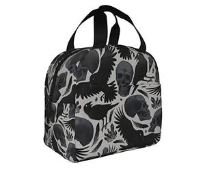 VOOHDDY Ravens Skull Halloween Horror Insulated Lunch Bag For Men Women Reusable Lunch Box Container Waterproof Portable Cooler Thermal Tote Bag For Work Office Picnic Beach Travel