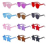Vookkp 12 Pairs of Colourful Party Sunglasses, Magic Colours Party Glasses, Adult Children, Rimless Sunglasses, 2 Styles/Star/Round, Hippie Glasses for Carnival Photo Props