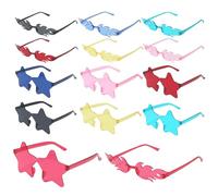 Vookkp 14 Pairs of Colourful Party Sunglasses, Magic Colours Party Glasses, Adult Children, Rimless Sunglasses, 2 Styles/Star/Flame, Hippie Glasses for Fancy Dress, Photo Props