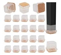 Vookkp 24 Pcs 30-38mm Chair Leg Floor Protectors Square Silicone Chair Leg Caps with Felt Pads Transparent Chair Leg Covers Floor Protectors for Hardwood Floors Chairs Prevent Scratches and Noise