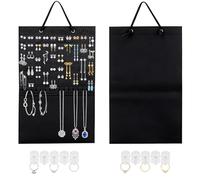 Vookkp 2Pcs Hanging Jewellery Storage Organiser Black Earring Necklace Holder Wall Mounted Holds Up to 280 Pairs & 30 Necklaces with Self Adhesive Hooks for Girls Women Bracelet Rings on Closet Door