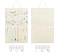 Vookkp 2Pcs Hanging Jewellery Storage Organiser Earring Necklace Holder Wall Mounted Holds Up to 280 Pairs & 30 Necklaces with Self Adhesive Hooks for Girls Women Bracelet Rings on Closet Door(Beige)