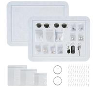 Vookkp 2Pcs Hanging Jewelry Organizer Earring Storage Organiser Wall Mounted Necklace Holder Adhesive Felt Pin Board Earring Stand Display with 50 Push Pins & 50 PVC Jewelry Bags & 2 Binder Ring Metal