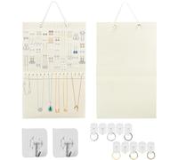 Vookkp 2Pcs Hanging Jewelry Storage Organizer Earring Necklace Holder Wall Mount Holds Up to 280 Pairs &30 Necklaces with Self Adhesive Hooks for Girls Women Bracelet Rings on Closet,Wall,Door (Beige)