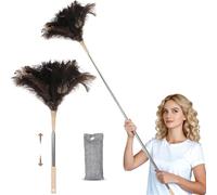Vookkp Feather Duster Extendable 30-130cm Ostrich Feather Duster Long Handled Fluffy Dusters for Cleaning High Ceilings, Car, Office Lights, Doorways, Skirting, Cupboards, Chandelier, Glass