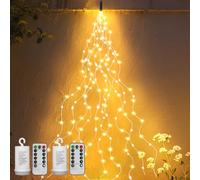 VOOKRY 2 Pack Battery Operated Fairy Lights with Timer, Waterproof Waterfall Flash Lights 8 Modes 10 Strands 200 LEDs Hanging Vine String Lights with Remote for Outdoor DIY Watering Can Lights