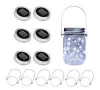VOOKRY 6 Pack Solar Mason Jar Lights, 30 LED Mason Jar Lids Waterproof Firefly Fairy String Lights with 6 Hangers(No Jars), for Outdoor Patio Garden Yard Lawn Party Wedding Decoration - Cool White