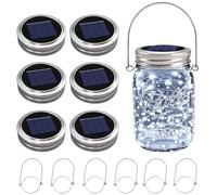 VOOKRY 6 Pack Solar Mason Jar Lights, 30 LED Mason Jar Lids Waterproof Firefly Fairy String Lights with 6 Hangers(No Jars), for Outdoor Patio Garden Yard Lawn Party Wedding Decoration - Cool White