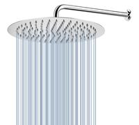 Voolan All Metal Shower Head with Extension Arm, Stainless Steel Waterfall Rainfall Showerhead, High Flow Bathroom Round Large Rain Shower Head (12'' Shower + 15'' Shower Arm)