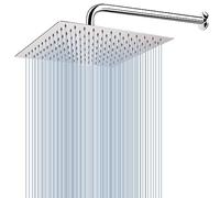 Voolan All Metal Shower Head with Extension Arm, Stainless Steel Waterfall Rainfall Showerhead, High Flow Bathroom Square Large Rain Shower Head (12’’ Shower Head with 15’’ Shower Arm, Chrome)