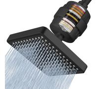 Voolan Filtered Shower Head - 20 Stage Luxury Rain Shower Filter for Hard Water for Remove Chlorine and Harmful Substances - 6" Square High Pressure Rainfall Showerhead (Matte Black)