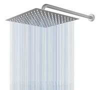 Voolan Full Metal Shower Head with Extension Arm, Stainless Steel Waterfall Rainfall Shower Head, High Flow Bathroom Square Large Rainfall Shower Head (30cm Shower Head with 30cm Shower Arm, Brushed