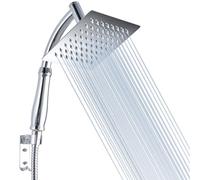 Voolan Rain Shower Head with Handheld Shower Arm, High Pressure Hand Shower Heads Made from Stainless Steel, 6 inch Square Waterfall Showerhead with Extension Arm and Bracket Kits, Chrome