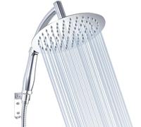 Voolan Rain Shower Head with Handheld Shower Arm, High Pressure Hand Shower Heads Made from Stainless Steel, 8 inch Round Waterfall Showerhead with Extension Arm and Bracket Kits, Chrome