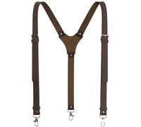 Voolup Genuine Leather Suspenders For Men Heavy Duty with Strong Clips, Leather Suspenders for Men, Brown, Standard