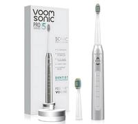 Voom Sonic Pro 5 Series Rechargeable Electronic Toothbrush, Dentist Recommended, Advanced Oral Care, 2 Minute Timer with Quadrant Pacing, 5 Adjustable Speeds, Soft Dupont Nylon Bristles, Silver