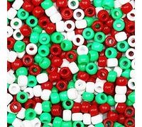 VOOMOLOVE 1000 PCS Red/White/Green Pony Beads for Bracelets, Hair Braids, and Crafts - Plastic Hair Beads 6x9mm
