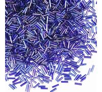 VOOMOLOVE 2420pcs/80g Royal Blue-AB Glass Bugle Seed Beads, 2mm x 6mm, Cylindrical, for Jewelry Making