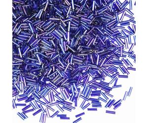 VOOMOLOVE 2420pcs/80g Royal Blue-AB Glass Bugle Seed Beads, 2mm x 6mm, Cylindrical, for Jewelry Making