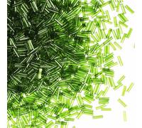 VOOMOLOVE 2420pcs/80g Tube Beads Glass Bugle Seed Beads, 6mm Length, Transparent Dark Green, Perfect for Jewelry Making