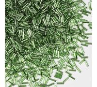 VOOMOLOVE 2420pcs/80g Tube Beads Glass Bugle Seed Beads Length 6mm for Jewelry Making (Green Silver Core)