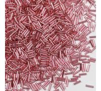 VOOMOLOVE 2420pcs/80g Tube Beads Glass Bugle Seed Beads Length 6mm (Pink Silver Core)