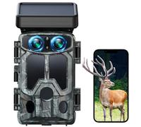 VOOPEAK Solar Powered WiFi Wildlife Camera, 4K 30FPS 60MP Trail Camera with Starlight Night Vision Dual Lens Activated IP66 Waterproof,0.1S Trigger Built-in Lithium Battery Rechargeable for Monitoring