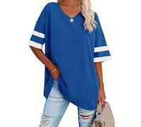 Voopptaw Loose Tee Tops for Women Ladies Striped Short Sleeve Baseball T Shirt Basic Tops Navy XXL