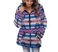 Voopptaw Zip Hoodies for Women Aztec Print Warm Fleece Long Sleeves Sweatshirt Relaxed Fit Pullover with Kangaroo Pocket, Pink, Medium