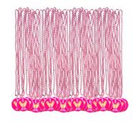 Voopurbic 36, 72 Pcs Pink Mardi Gras Beaded Necklaces With Ribbon Breast Cancer Pendants For Breast Cancer Month Accessories, Plastic, No Gemstone