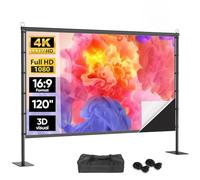 VOOPVOR 120 Inch Outdoor Projector Screen with Stand, Black Backing Opaque
