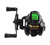 Vootnifig Digital Fishing Baitcasting Reel with Bite Alarm Line Counter Depth Position 7.2:1 Gear Ratio Rechargeable Battery Black Orange(Black Left hand)