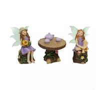 Vootnifig Garden Fairy Resin Statue Set with Miniature Fairies and Accessories Including Table, Stools, and Tea Set for Lawn, Patio, and Indoor Space Decoration