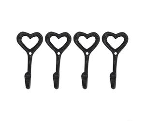 Vootnifig Heart Shaped Cast Iron Wall Hooks Set Vintage Shabby Chic Robe Coat Hangers for Bathroom Kitchen Office Towel Key Hat Holder 12cm High(4pcs)