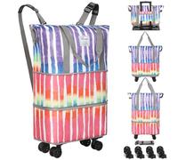 VOOWO Duffel Bag With Wheels - Foldable Expandable Rolling Luggage for Travel, Carry On Bag, Large Backpack Weekend Bag for Men Women, Rainbow