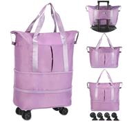 VOOWO Foldable Wheeled Duffle Bag - Large Expandable Carry On for Travel, Purple