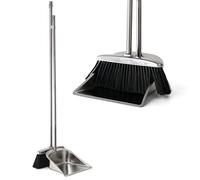 VOOWO Heavy Duty Broom and Dust pan Set, Stainless Steel Broom and Dustpan Set with Long Handle, Broom with Dustpan Set for Home Standing Dust Pan Indoor Outdoor Brooms Dustpan