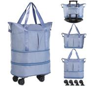 VOOWO Rolling Duffle Bag with Wheels, Expandable Foldable Duffel Bag with Wheels for Travel, Rolling Luggage Carry on Duffel Bag, Wheeled Travel Duffle Bag, Large Weekend Bag for Women & Men, Blue