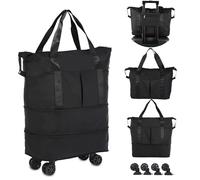 VOOWO Rolling Duffle Bag with Wheels, Expandable Foldable Duffel Bag with Wheels for Travel, Rolling Luggage Carry on Duffel Bag, Wheeled Travel Duffle Bag, Large Weekend Bag for Women & Men, Black,