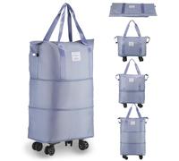 VOOWO Rolling Duffle Bag With Wheels, Expandable Foldable for Travel, Luggage With Handle, Carry-on Duffel, Large Weekend Bag, Blue, 15.35 x 7.5 x 23.4 inches, Expandable Duffel Bag With Wheels