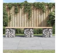 Vopese Garden Bench, Outdoor Patio Seating with Gabion Rock-Filled Steel Base, 203x44x42 cm, Solid Pine Wood, Park Lawn Backyard Terrace Furniture for Garden Living Space